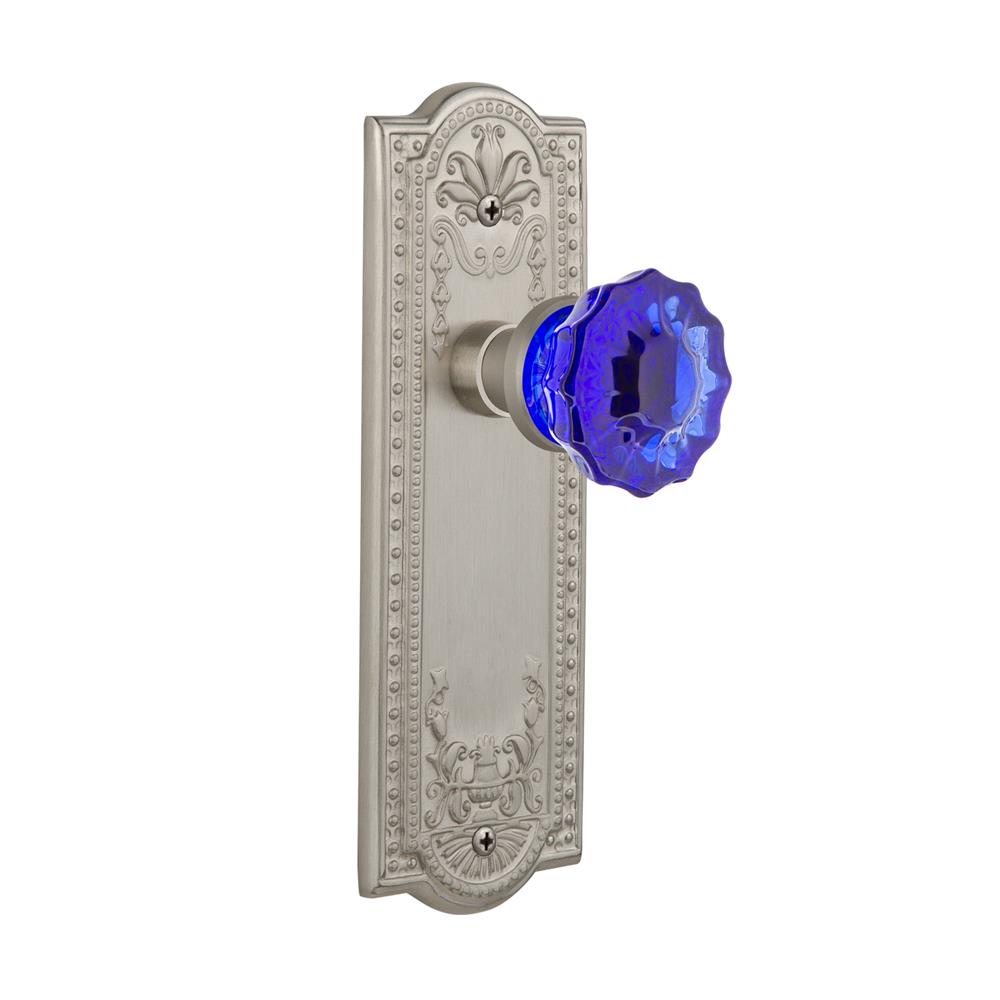 Nostalgic Warehouse MEACRC Colored Crystal Meadows Plate Passage Crystal Cobalt Glass Door Knob in Satin Nickel